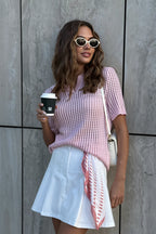 Solid Knit Polo Shirt Cut Out Sexy Elegant Multicolor Blouse