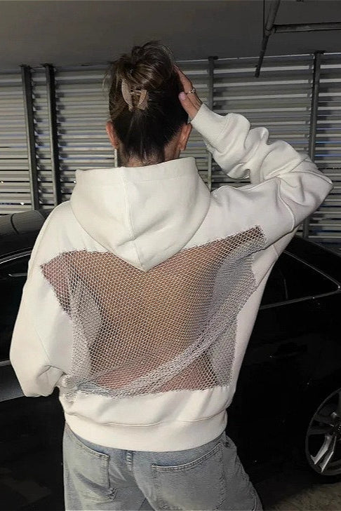 Mesh Cutout Hooded Long Sleeve Casual Sporty Hoodie