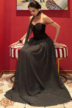 Strapless Cutout Back Ribbon Dot Print Cami Maxi Dress