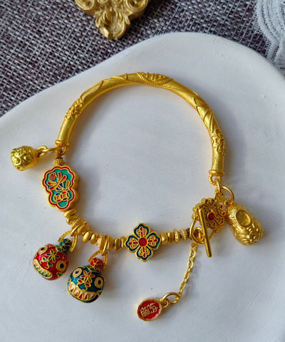Pulsera con dije de esmalte de bestia devoradora de oro antiguo de estilo chino 