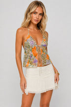 Leopard Floral Sexy Tie Halter Top
