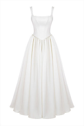 Wide Straps Corset Solid Color Gowns Maxi Dresses-White