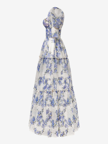 Party Dress Floral Off The Shoulder Tiered A-Line Elegant Prom Maxi Dresses