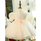 Vestido de niña pequeña blanco con vuelo, para comunión, desfile, princesa, bautizo 