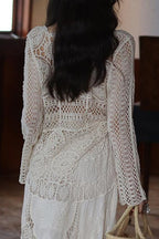 Elegant Hollow Lace Crew Neck Knit Blouse