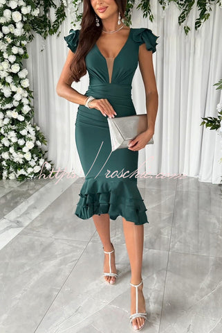 Vestido midi formal fruncido con detalle de volantes escalonados Gala Ready 