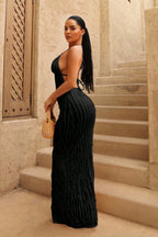 Elegant Jacquard Shutter Ruffle Backless Maxi Dress