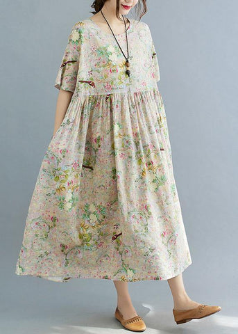Chic Print O-Neck Summer Cotton Dress