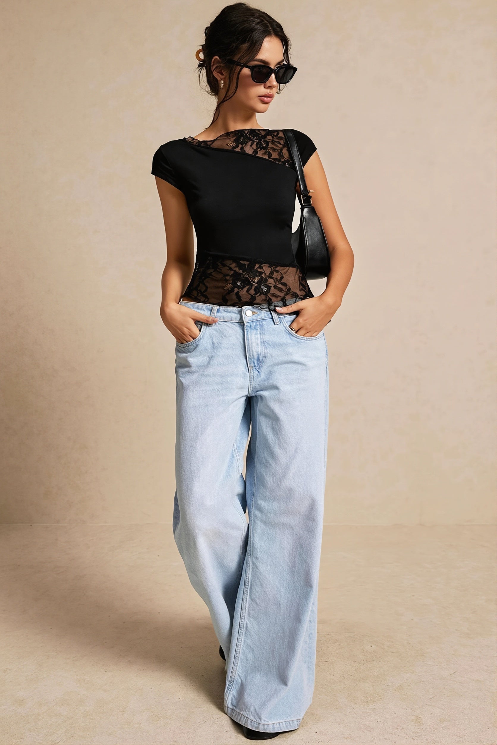 Lace Patchwork Asymmetric T-shirt