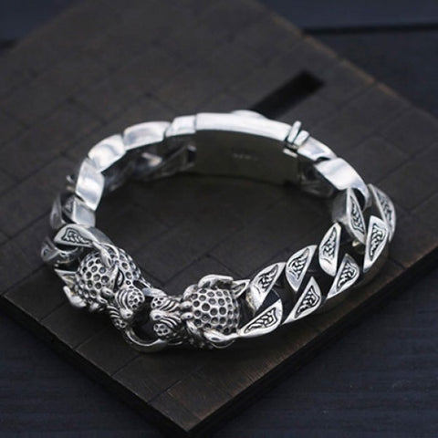 Sterling Silver Leopard Curb Chain Bracelet