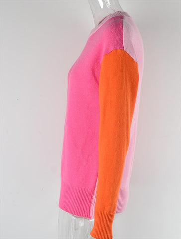 Autumn Winter round Neck Sweater Color Matching Knitwear Sweater Women