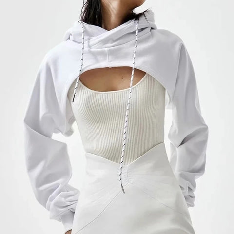 Sudadera con capucha súper corta y sexy de verano para mujer, sudadera con cordón de manga larga y pecho abierto, Tops fáciles de usar, ropa para mujer 