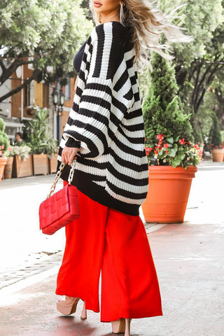 Fashion Striped Patchwork Cardigan Collar Sweater(5 Colors)