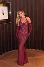 Lace Halter Bodycon Maxi Dress