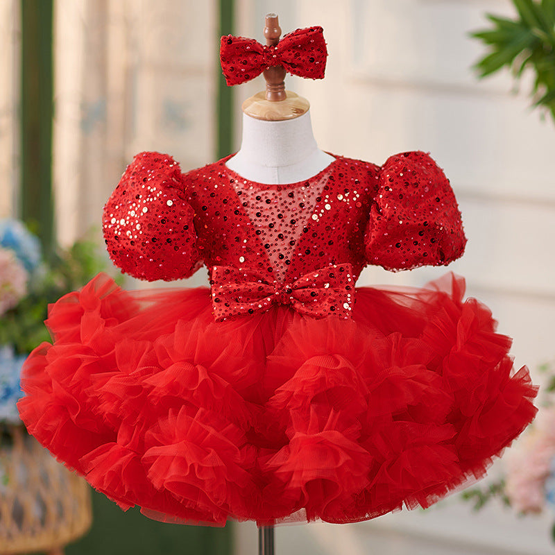 Mädchen-Weihnachtskleid, süßes Baby-Mädchen-Kleid mit Pailletten, festliches Kleid für Kleinkinder, Geburtstags- oder Kommunionskleid 