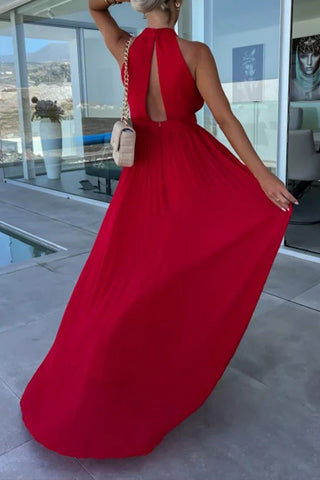 Neckholder-Plissee-Swing-Kleid 