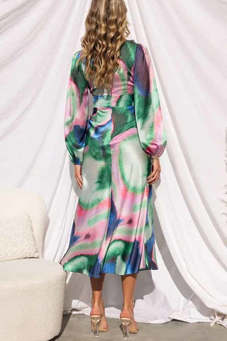 Vestido midi con aberturas y estampado neón de satén Own The Evening 