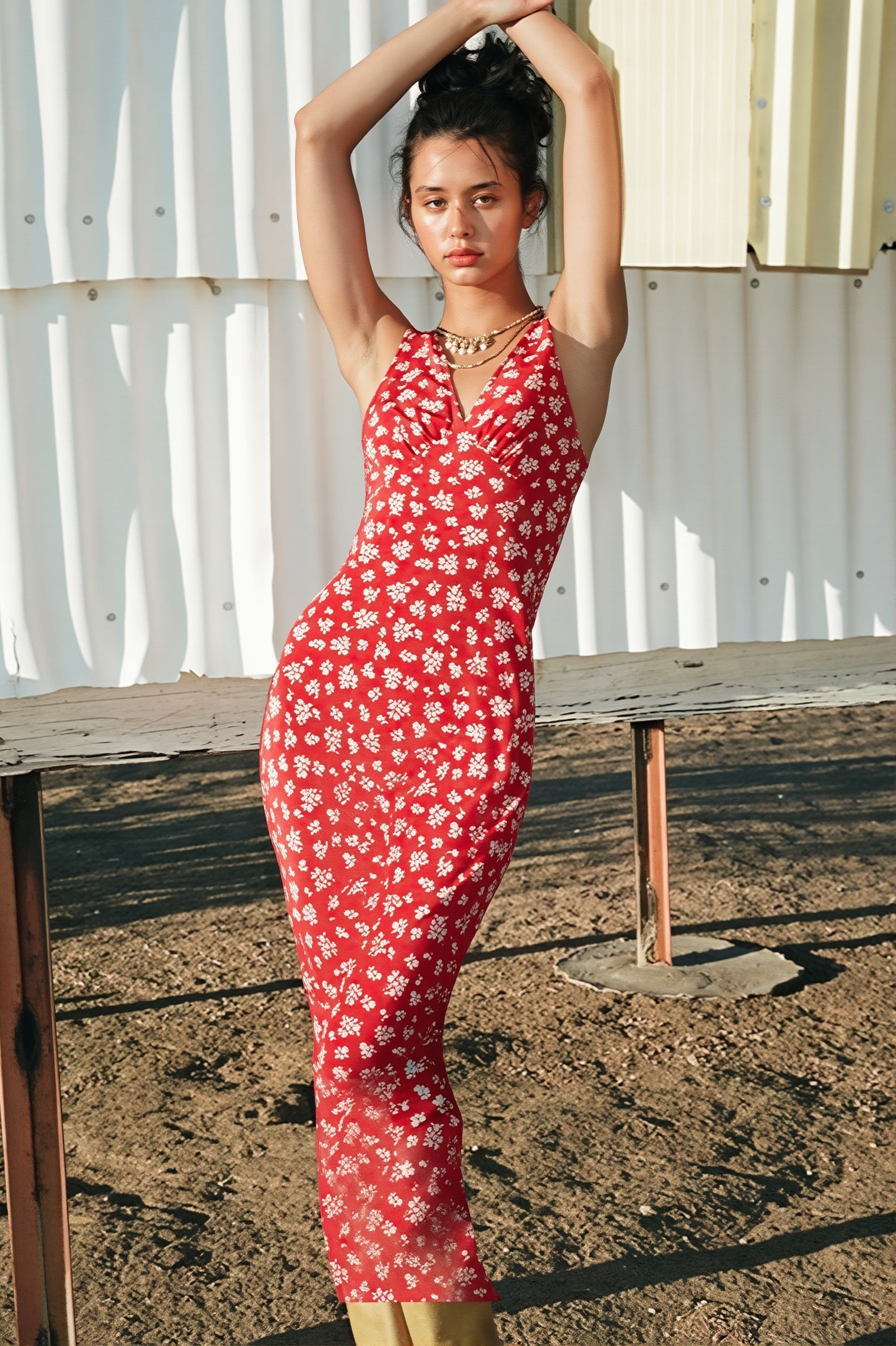Deep V Floral Vacation Tank Maxi Dress