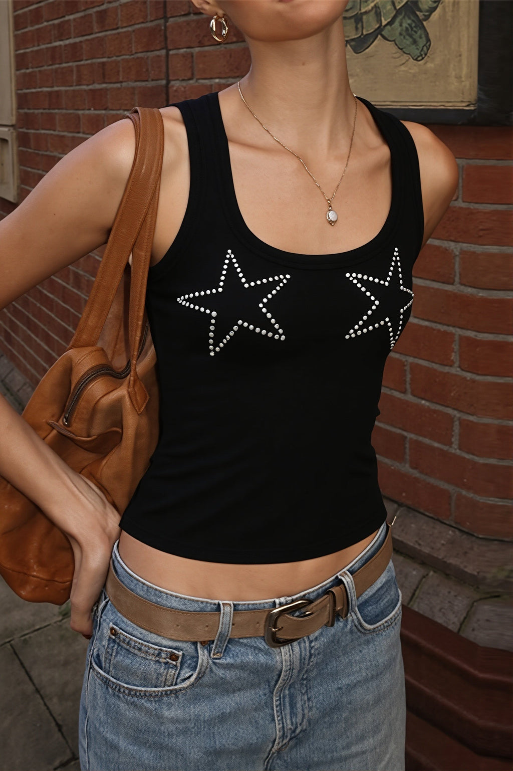 Rhinestone Ribbed Slim Crop Tank Top