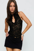 Sexy Deep V Lace Sheer Cutout Halter Top