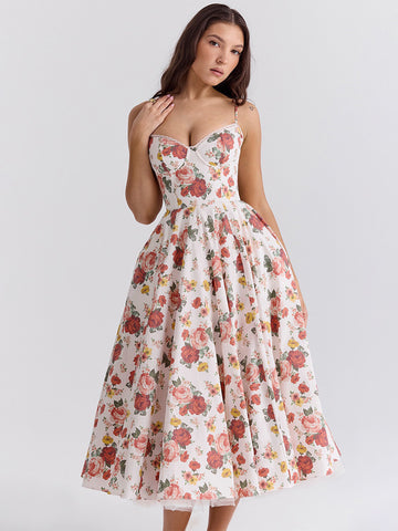 Pink Corset Dress Spaghetti Straps Backless Brunch Birthday Party Midi Dresses