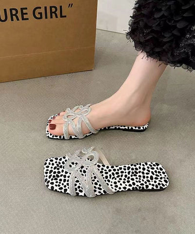 Schwarze Mode Zirkon Splicing Flats Slide Sandalen Peep Toe 