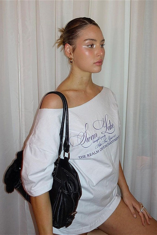 Casual Letter Off Shoulder Loose T-Shirt