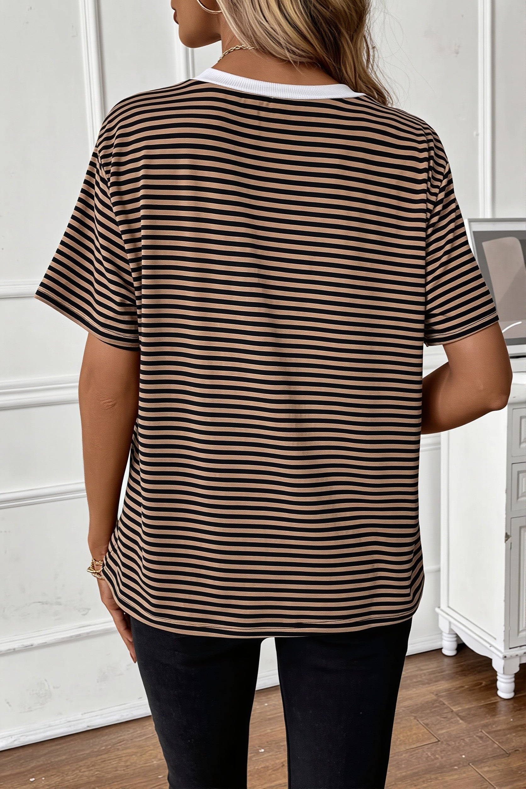 Striped Colorblock Loose T-shirt