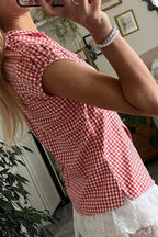 Versatile Red White Plaid Blouse