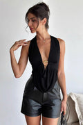 Backless Halter V-Neck Cardigan Blouse
