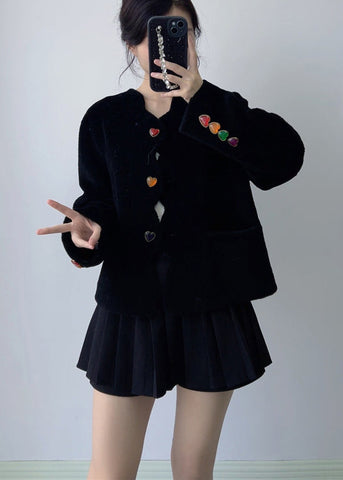 Abrigos de lana con botones de corazón y bolsillos beige finos para invierno 