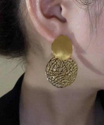 Stylish Gold Sterling Silver Overgild Sequined Hollow Out Drop Earrings
