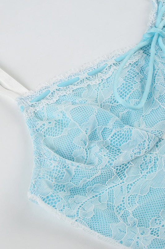 Knit Lace Patchwork Solid Sheer Cami Top