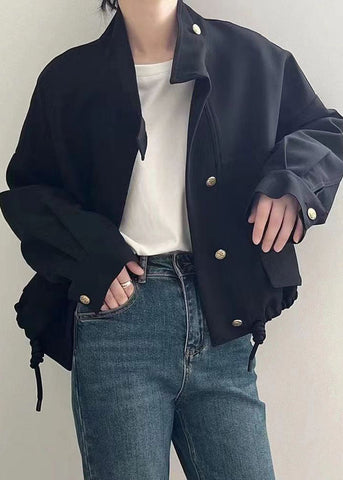 Plus Size Khaki Stehkragen Patchwork Kordelzug Mantel Langarm 