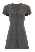 Solid Button Knit V Neck Slim Mini Dress