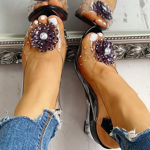 Yellow Slingback Flower Rhinestone Sandals