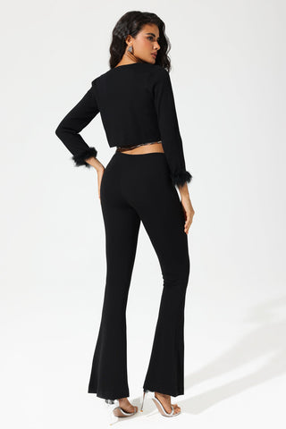 Long Sleeve Crew Collar Cardigan Black