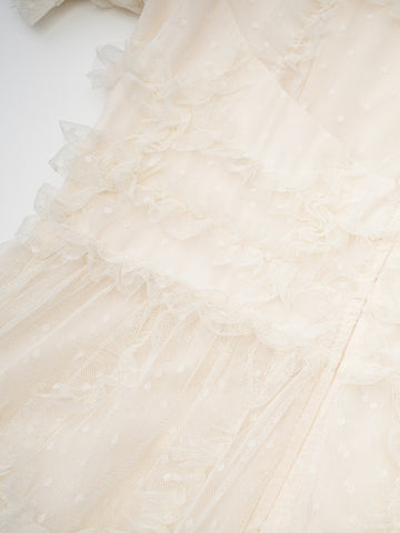 Ruffles Dress Illusion Neckline Ruffles Layered Tulle Maxi Dresses