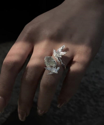 Anillos vintage de seda con gemas de cobre y pajaritos 