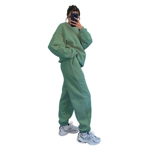 Autumn Winter Solid Color Round Neck Long Sleeve Sweaters Women Clothing Casual Loose Trousers Suit – Cozy Chic Fashion Set