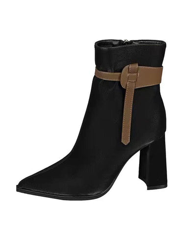 Khakifarbene Boutique-Stiefel aus Kunstleder mit klobigem Absatz 
