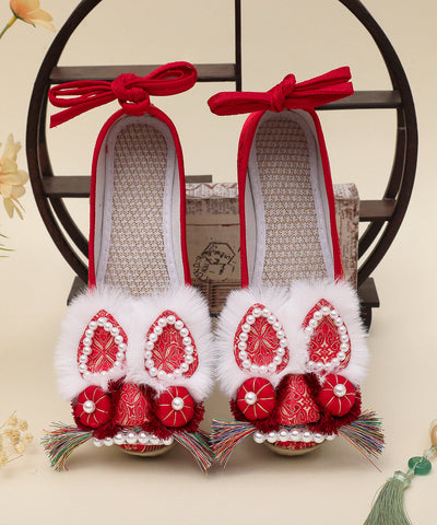 Vintage Red Nail Bead Platform Embroidery Shoes