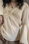 Lace Knit Flare Sleeve Ethnic Blouse