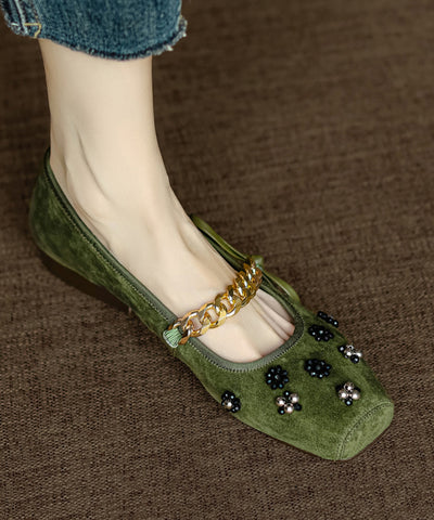 Zapatos planos con lazo y cuentas para mujer de ante negro 