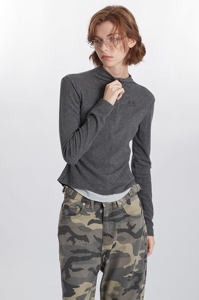 Mock Two-Piece Half-Zip Knit Top