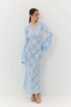 Knit Argyle Jacquard Long Sleeve Maxi Dress