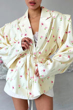Long Sleeve Printed Waist Tie Blazer