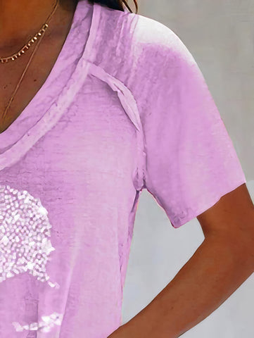 Skull Print Deep V-neck Pullover T-shirt