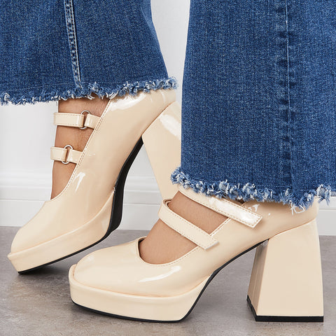 Platform Mary Jane Pumps Block Chunky Heel Ankle Strap Lolita Shoes