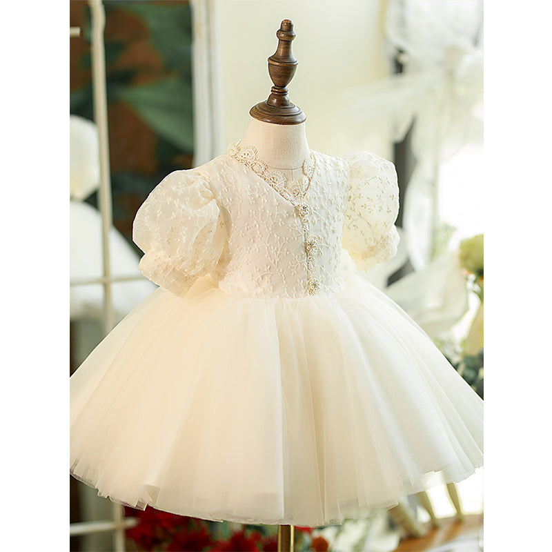 Vestido de niña pequeña blanco con vuelo, para comunión, desfile, princesa, bautizo 